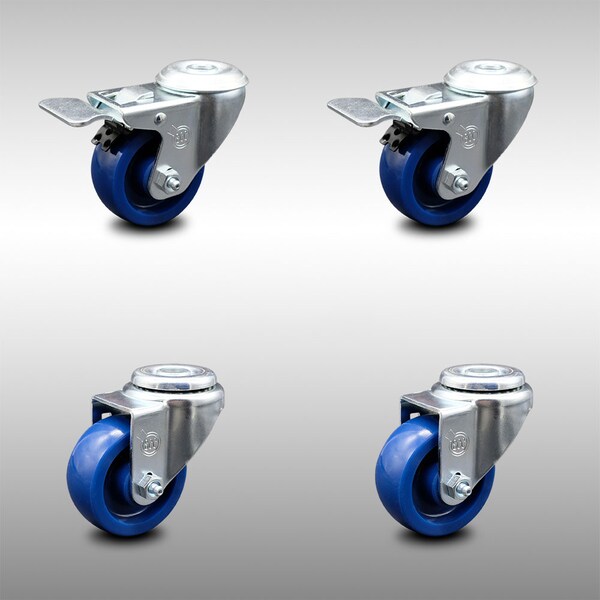 Service Caster 3 Inch SS Solid Polyurethane Swivel Bolt Hole Caster Set with 2 Total Lock Brake SCC-SSBHTTL20S314-SPUS-2-S-2 - main